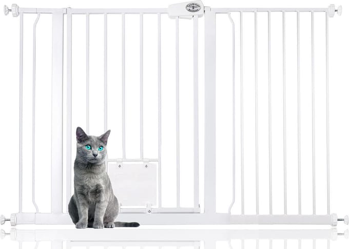 Bettacare Huisdierhek met Afsluitbaar Kattenluik, 126,7 - 134,3cm, Wit