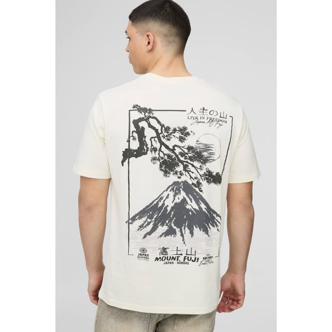 Regular Fit Mountain Graphic T-Shirt | Ecru | Size 2XL