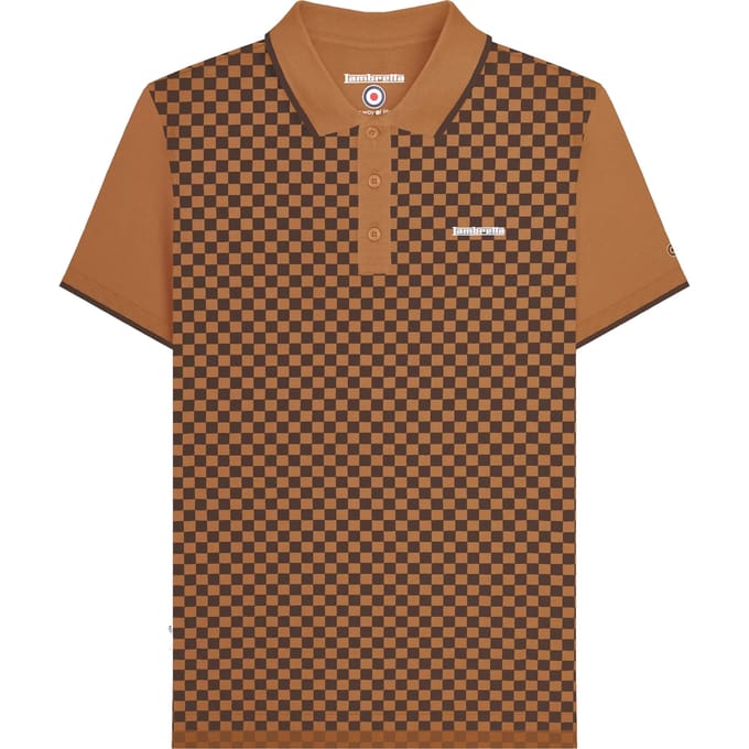 Lambretta Herenpoloshirt met tweekleurige all-over print (Tabak)