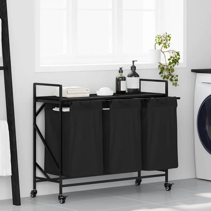 vidaXL - Wasmand - 3 - vakken - met - planken - zwart - eikenkleurig
