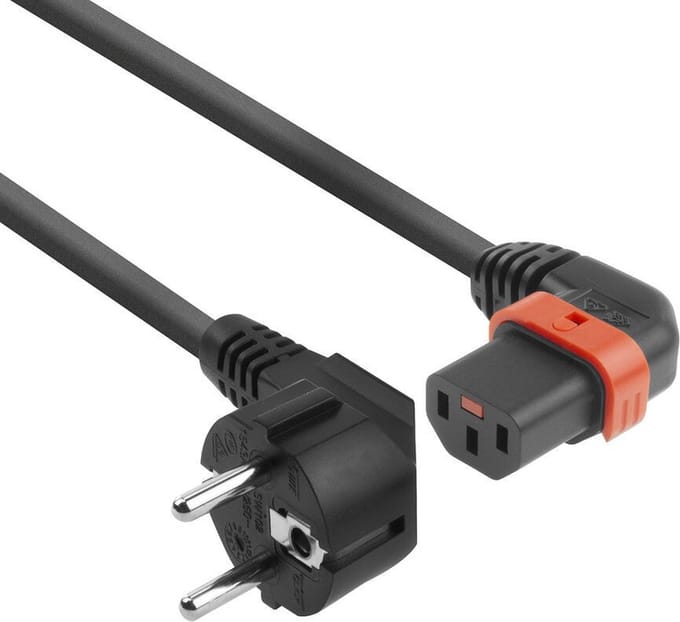 ACT Netsnoer Schuko CEE 7/7 male (haaks) - C13 IEC Lock (links haaks) zwart 2 m, EL451S AK5259