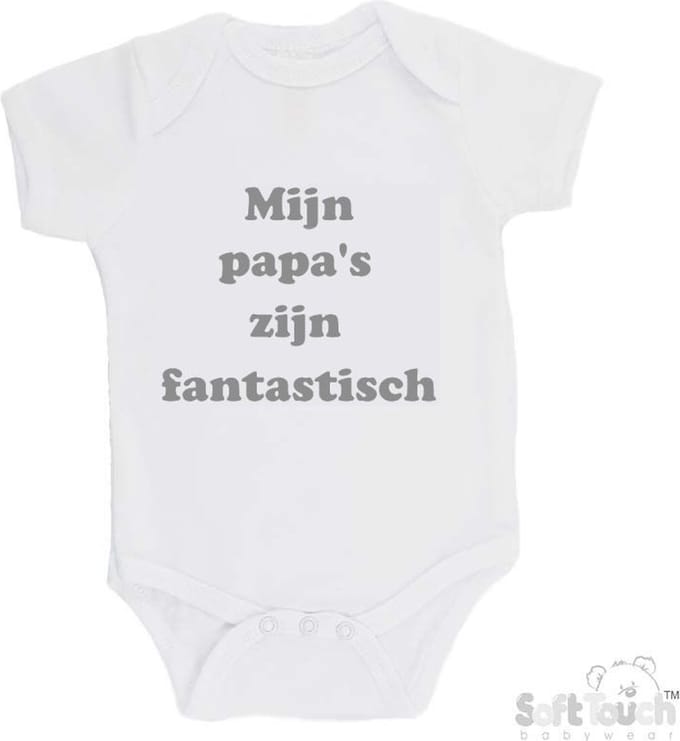 Soft Touch Romper "Mijn papa's zijn fantastisch" Unisex Katoen Wit/grijs Maat 56/62
