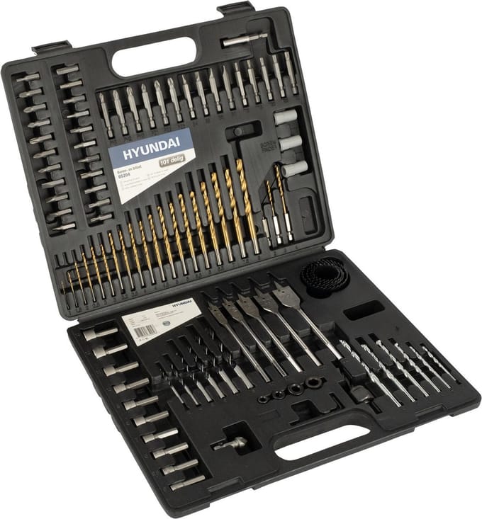 Hyundai borenset en bitset 101-delig in opbergkoffer - boren en bits voor hout / metaal / steen