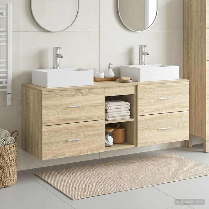 vidaXL - Badkamerkast - set - 3 - st - Sonoma - Eiken - 129 - x - 41 - x - 79,5 - cm