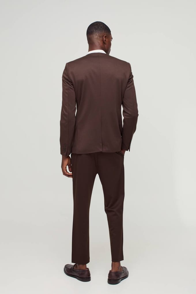 Slanke Kraagloze Jersey Blazer | Brown | Size 36