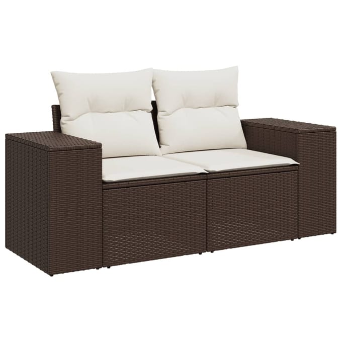 vidaXL - 7-delige - Loungeset - met - kussens - poly - rattan - bruin
