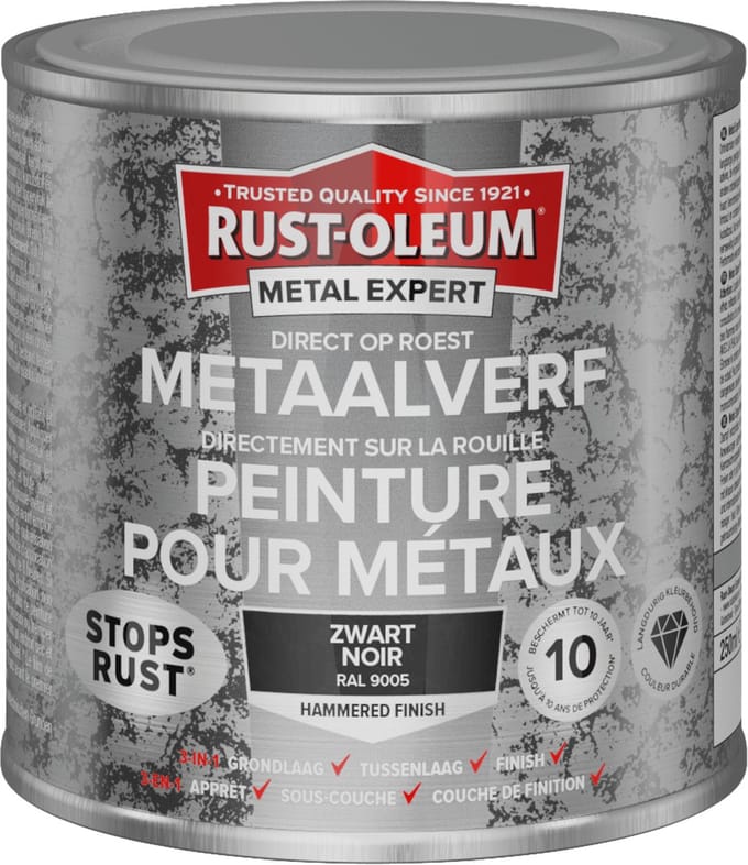 Rust-Oleum Metal Expert Direct Op Roest Hamerslag Verf Zwart 250ml