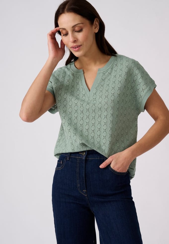 Damart - T-shirt van sierlijk jacquard tricot - Dames - Groen - S