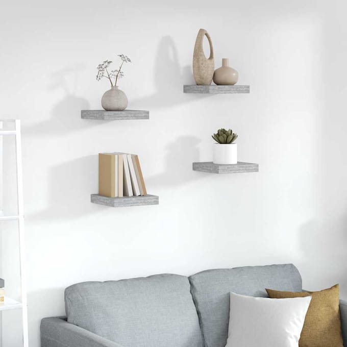 vidaXL - Wandschappen - 4 - st - zwevend - 23x23,5x3,8 - cm - MDF - betongrijs