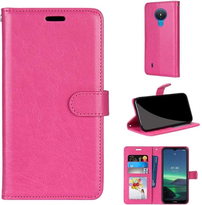 Bookcase Geschikt voor: Nokia 1.4 - Roze - portemonnee hoesje