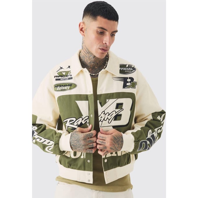 Tall Boxy Twill Homme Moto Jacket | Sage | Size Medium