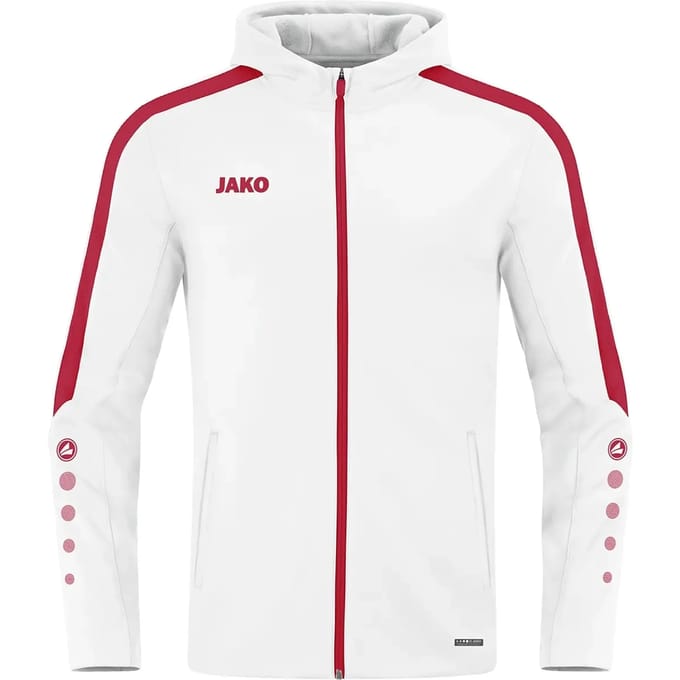 Jako Power Jas Met Kap Dames - Wit / Rood | Maat: 40