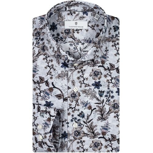Thomas Maine Overhemd Allover Flower Pattern Bari Cutaway Lichtblauw-Multi / male
