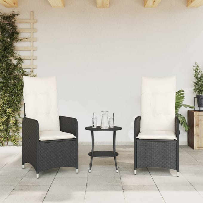 vidaXL - Tuinstoelen - 2 - st - verstelbaar - met - kussens - poly - rattan - zwart