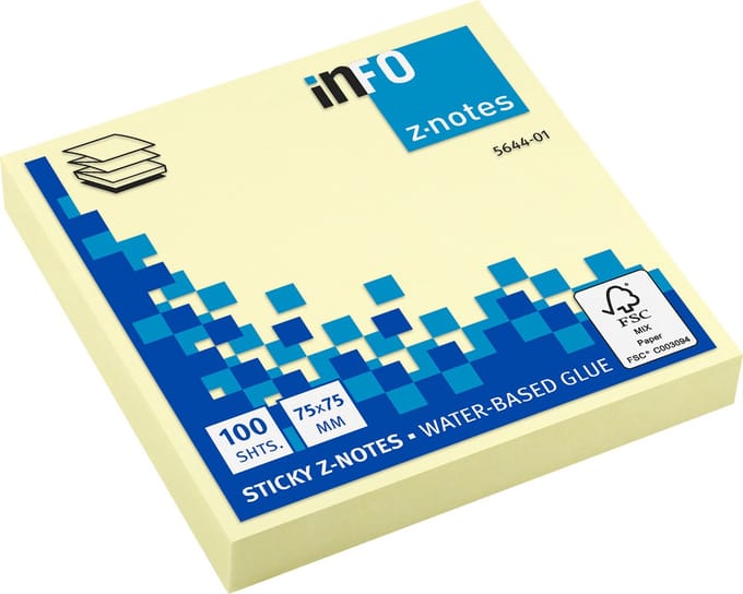 Info sticky notes - Z-notes - 100 vel - 75x75mm - geel - IN-5644-01
