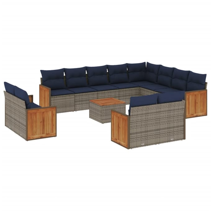 vidaXL - 13-delige - tuinbankset - met - kussens, - grijs - polyrotan