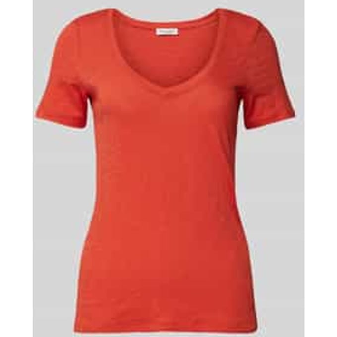Slim fit T-shirt van puur katoen met V-hals