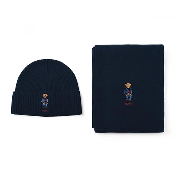 Polo Ralph Lauren Pc1044 433 Ensemble Cadeau Ours Denim Uni Bonnet Écharpe PC1044-433 gray