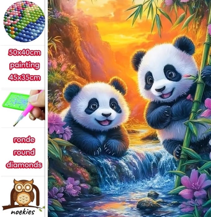50x40cm Diamond Painting pandaberen (rond) nr 107