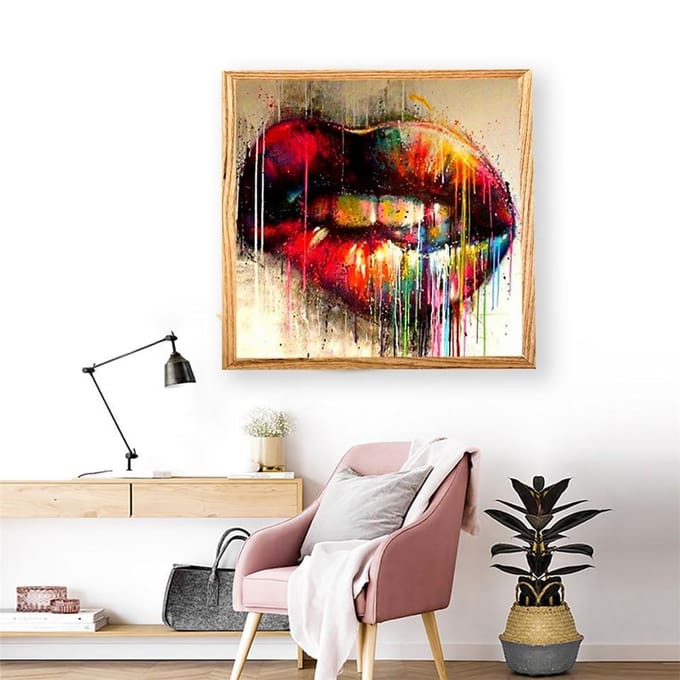 Peinture diamant au point de croix, image de bouche colorée en strass, broderie diamant 30x30CM black