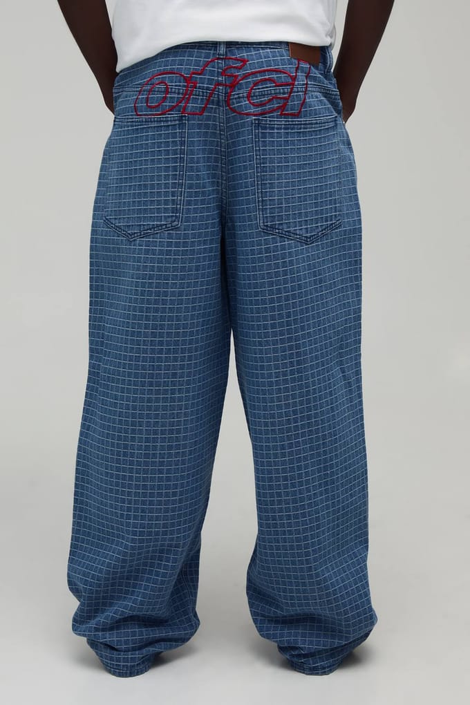 Geruite Denim Ofcl Applicatie Relaxed Fit Jeans | Mid Blue | Size 28R