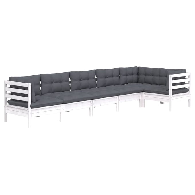 vidaXL - 6-delige - Loungeset - met - kussens - grenenhout - wit