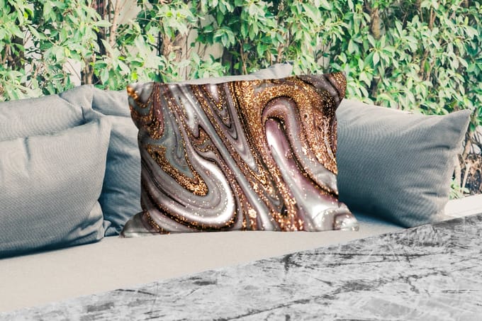 Buitenkussens - Marmerlook - Goud - Glitter - Luxe - Marmer - Wit - 60x40 cm - Weerbestendig