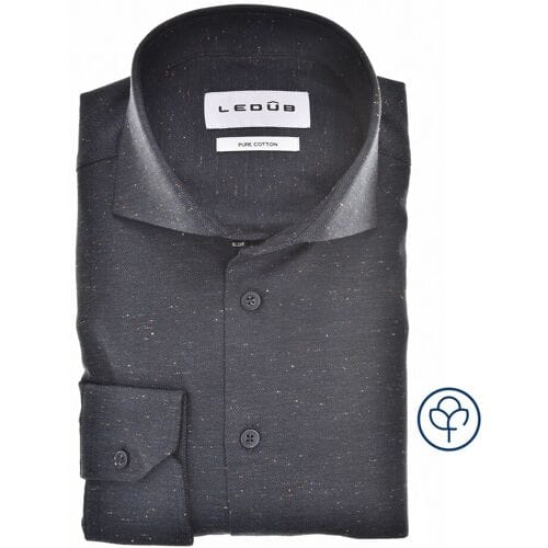 Ledub modern fit overhemd - flanel - donkerblauw - Strijkvriendelijk - Boordmaat: 44