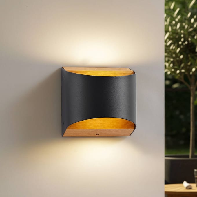 Lindby LED buiten wandlamp Lenore, zwart, metaal, 13,5 cm