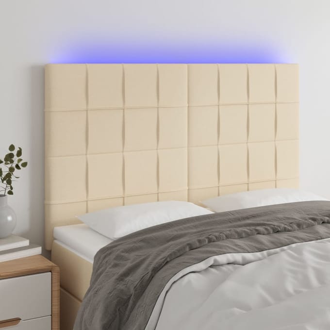 vidaXL - Hoofdbord - LED - 144x5x118/128 - cm - stof - crèmekleurig