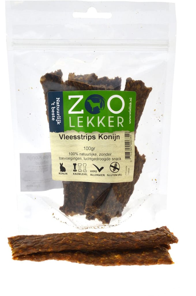 Zoolekker Vleesstrips Konijn - hondensnacks - 100 gram