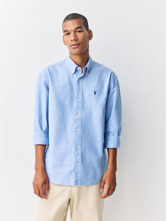 Next - Heren - Slim-fit Oxford-overhemd met lange mouwen - Blauw