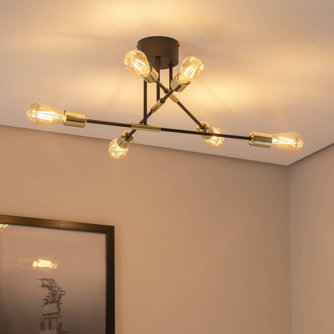 Luminex Flame Plafondlamp Zwart Goud 6xE27 Modern