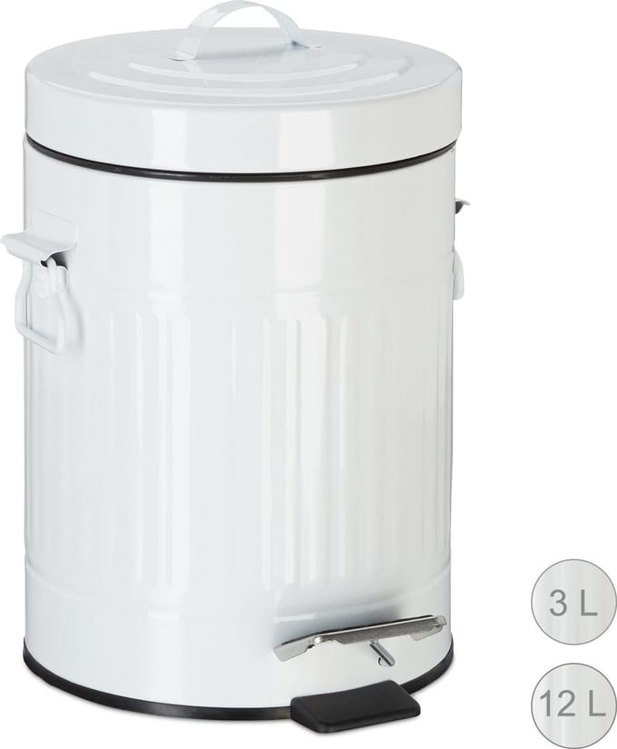 pedaalemmer 5 l - vintage - metaal - pedaal - keuken & badkamer - wit