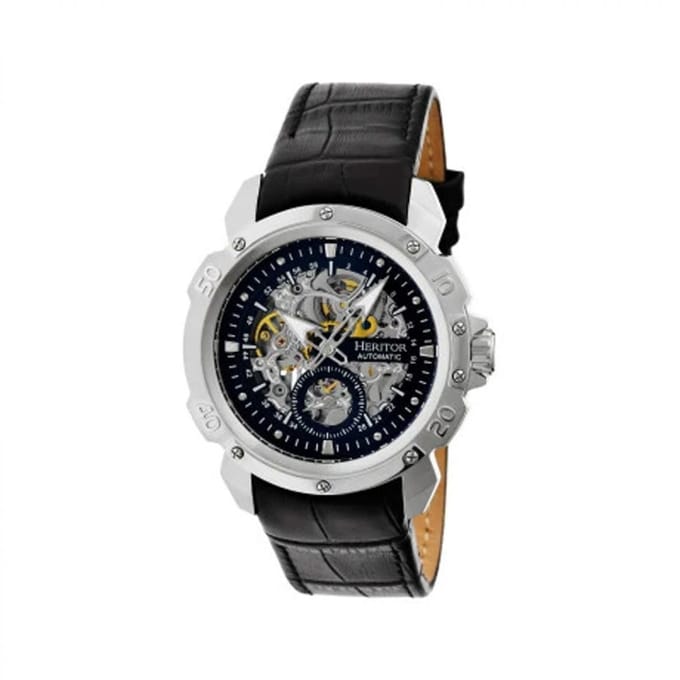 Heritor Automatic Conrad Skeleton leren band horloge - Zilver/Zwart