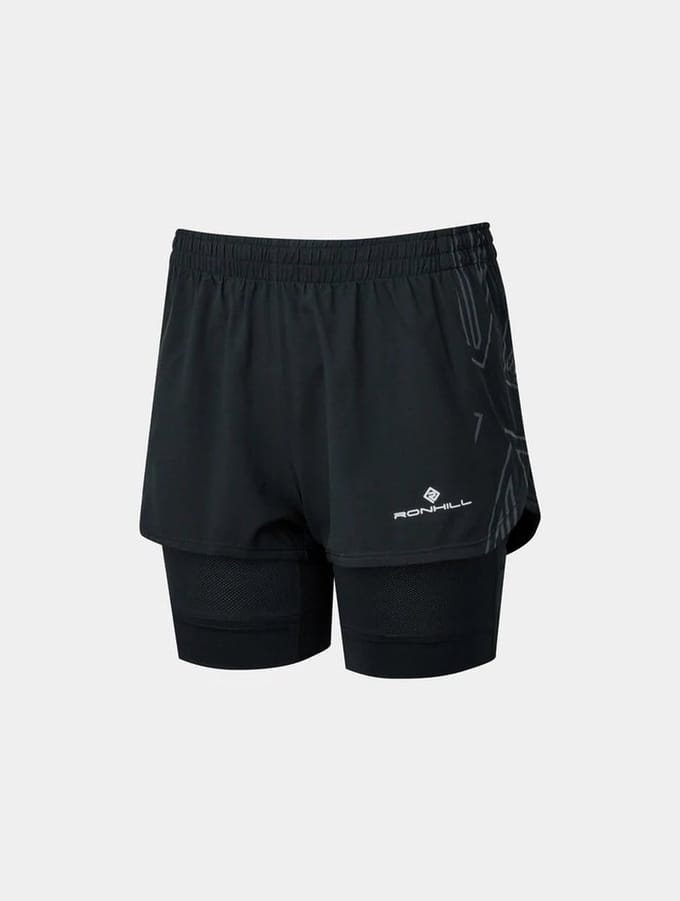 Ronhill | Tech Marathon Twin Short | 2-in-1 Shorts | Dames - Black - XS