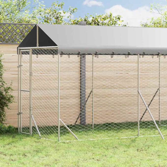 Vidaxl Hondenkennel, Met Dak, Zilver, 2X6X2,5 M, Gegalvaniseerd Staal