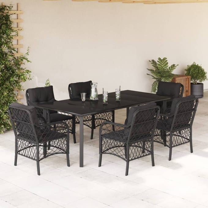 vidaXL - 7-delige - Tuinset - met - kussens - poly - rattan - zwart