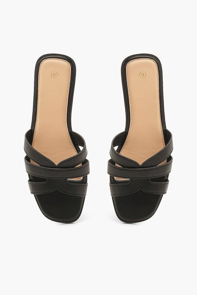 boohoo Dames Wide Fit Cross Strap Sliders | Zwart | Maat: 37
