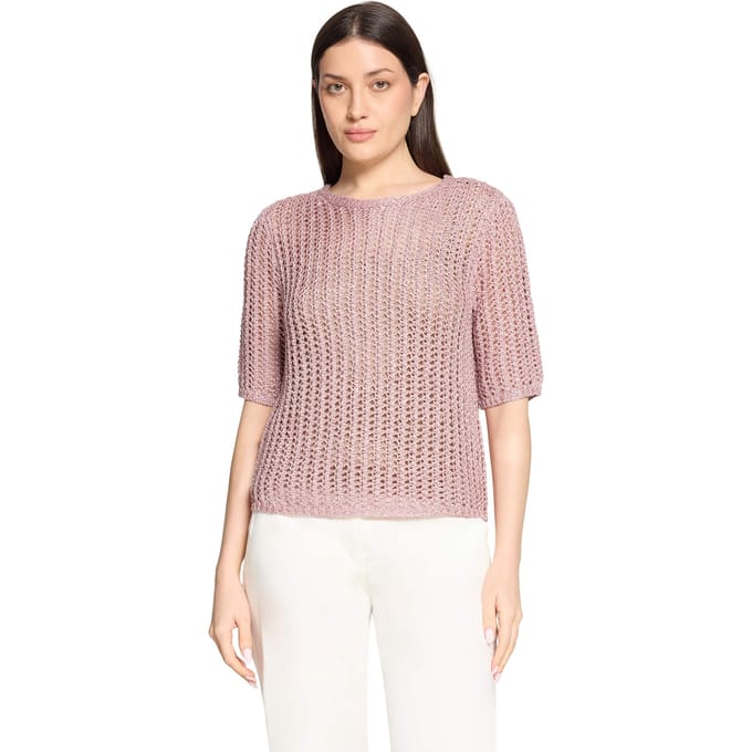 Luchtige ajourpullover met pailletten - rosé - Gr. 38 van Goldner Fashion