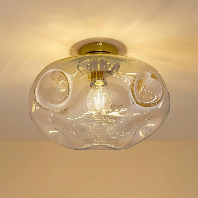 Lindby - plafondlamp - 1licht - Glas, ijzer - H: 25 cm - E27 - amber, messing
