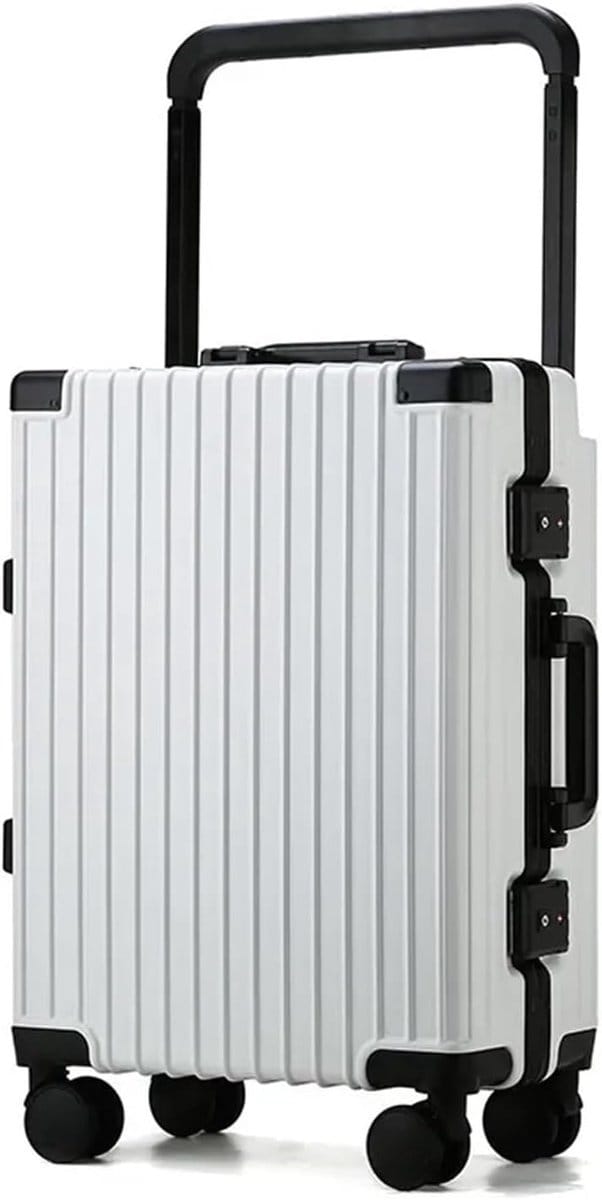 Middelgrote Koffer - Reiskoffer Wielen - Weekend Trips - Aluminium Frame - 55 cm - Wit