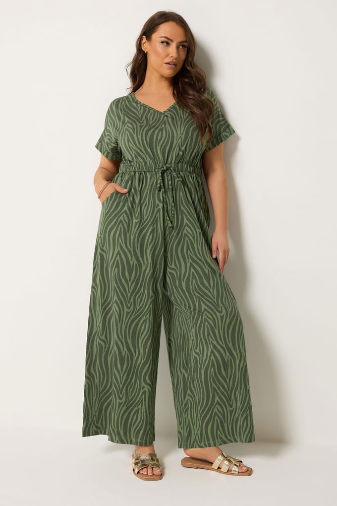Yours Kakigroene Katoenen Jumpsuit Met Zebraprint Size 48