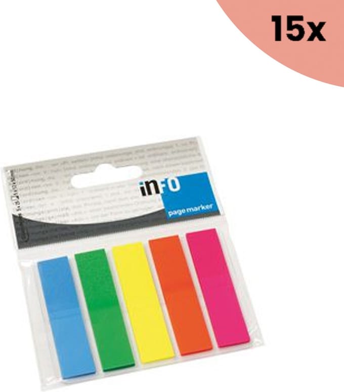 15x Info Notes Info Page Markers film 12x44mm - 5 kleuren