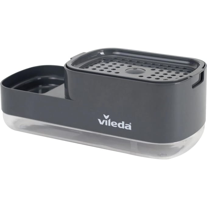 Vileda Easy Kitchen - Zeepdispenser - 23x10,2x8,9 cm - Met Sponshouder - Grijs