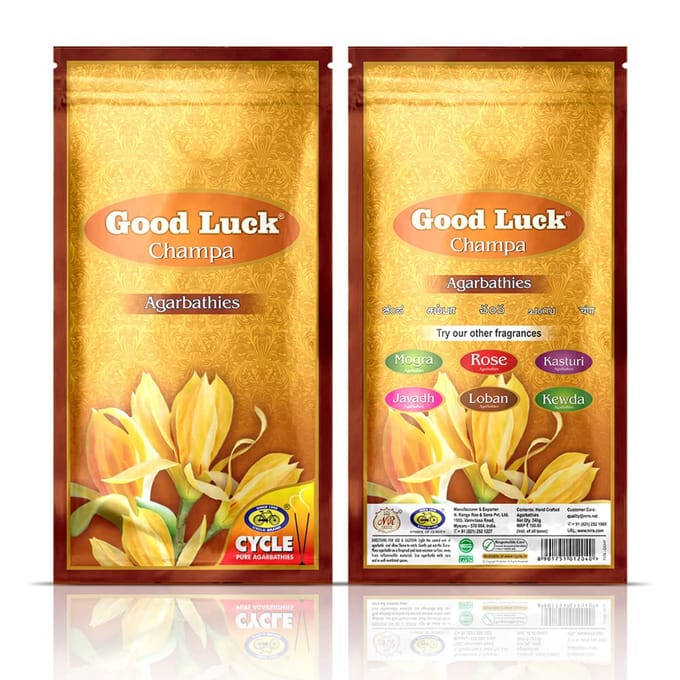 Cycle Pure Agarbathi GoodLuck Pack Combo Spécial Bâtonnets d'Encens Champa Mogra Rose 3 Sachets(220 g par Sachet) green