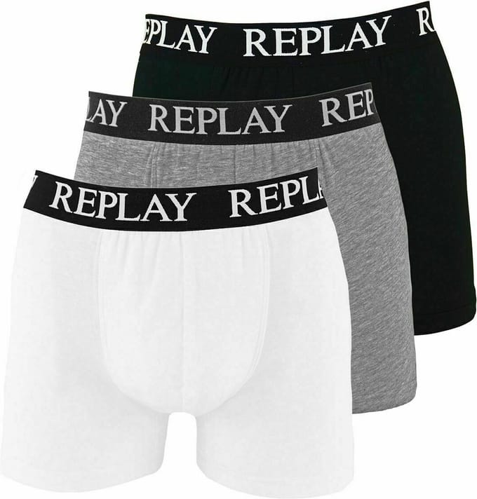 Replay - Boxer Basic Cuff Logo 3 Pack - Heren Boxershorts-S