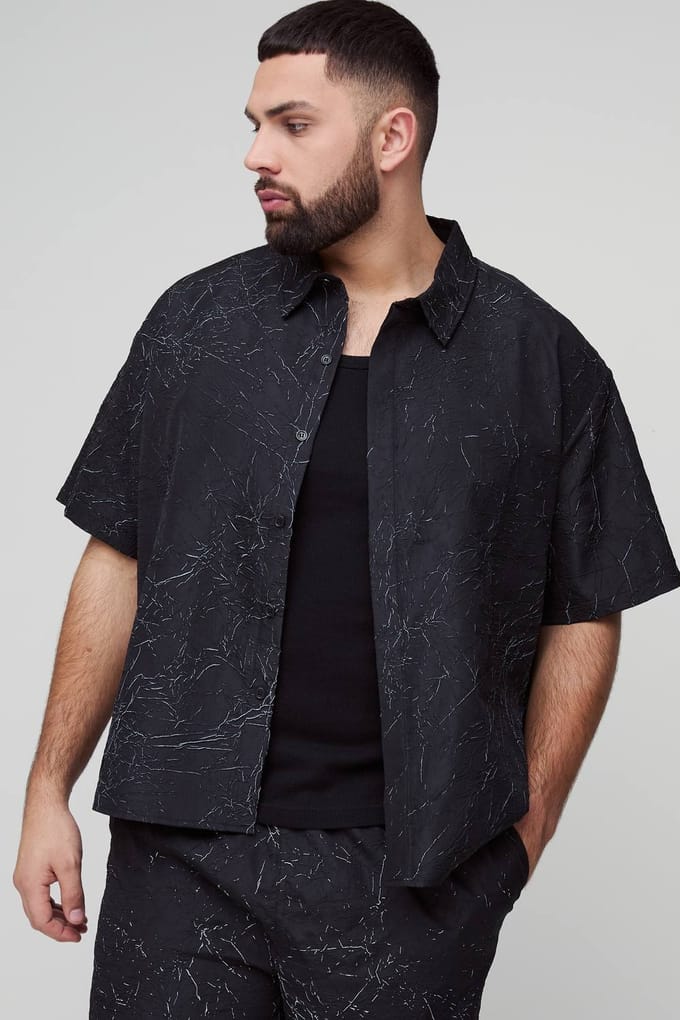 Plus Oversized Bedrukt Kreukelig Overhemd | Black | Size 2XL