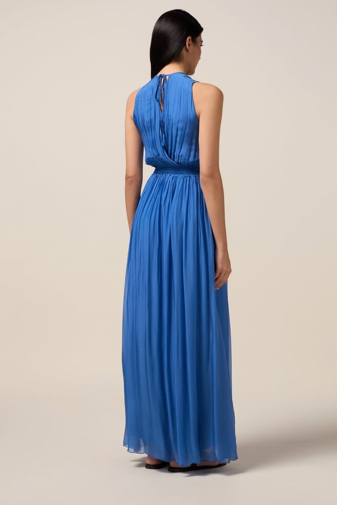 Oltre Long Silk Blend Dress Bright Blue Größe: L | Maxikleider Outlet | Damen | Blau