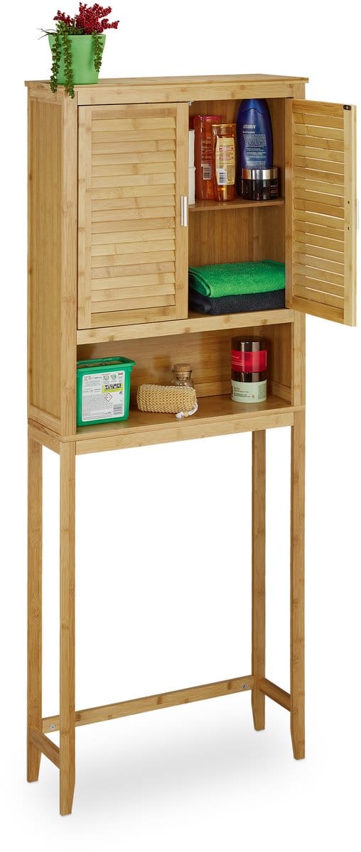 wasmachine ombouw kast - met deuren - 176x70x22,5 cm - rek - bamboe